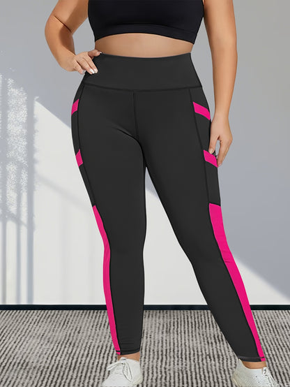 Plus Size Women's High-Waisted Tummy Control Yoga Leggings - 4-Way Stretch Workout Pants with 4 Side Pockets, Butt-Lifting Posture & All-Season Wear for Gym, Running, - Non-Sheer Opaque Fitness Pants (Black/Grey)