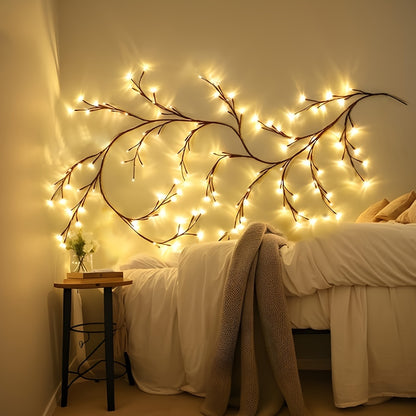 1pc Solar Rattan Branch String Lights, 72/96 LEDs Warm White,, 8 Modes, Decorative Indoor Outdoor Willow Tree Lighting, Perfect for Gazebo, Garden, Festive Party, Cafe, Balcony Decor