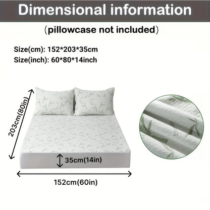 1pc 100% Bamboo Fiber Mattress Protector 250gsm - Cooling Breathable Bed Cover with 3D Air Layer, Green, Machine Washable Polyurethane Filling for Pressure Relief & Temperature Regulation, Bed Comfort Enhancement, Stylish Bed