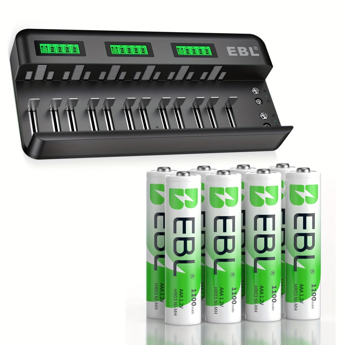EBL 12+2 Bay LCD Rechargeable Battery Charger For AA AAA C D Ni-MH Ni-CD Rechargeable Batteries & 9V NiMH Ni-CD Li-ion Rechargeable Batteries