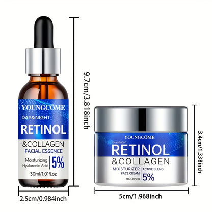 YOUNGCOME Retinol & Collagen Firming Cream and Hydrating Serum Set - 50ml Each, Alcohol-Free for All Skin Types, Smooths Wrinkles & Boosts Elasticity