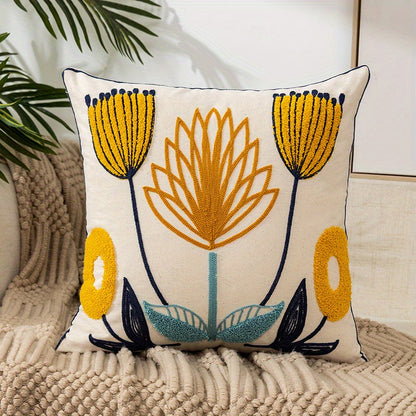 1pc Boho Floral Embroidered Pillow Case - Soft and Stylish Living Room Decor for Couch, Bed, and Sofa - 17.7 x 17.7 Inches