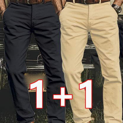 2pcs Men'S Stretch Chino Pants - Straight-Leg Business Casual Trousers with Elastic Waistband, All-Season Formal & Everyday Pants for Office, Meetings, And Casual Attire, Office Wear, Modern Trousers, Comfortable Fit, Versati