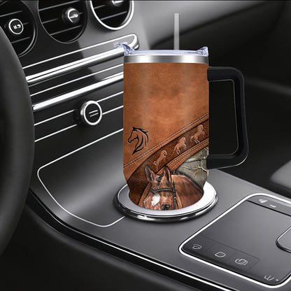 40oz Stainless Steel Horse Tumbler - Double-Wall Insulated Coffee Mug with Lid, Leak-Proof Travel Cup for Hiking & Outdoor Adventures, PVC-Free, Hand Wash Only - Ideal Gift for Equestrians and Animal Enthusiasts
