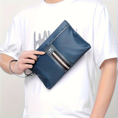 MARHSEIKE Men's Large Capacity Clutch Bag - Stylish Black Nylon Handbag with Zippered Compartment & Adjustable Strap, Trendy Business Phone Holder for Everyday Use, Secure Travel Pouch|Modern Masculine Clutch|Durable Zipper C