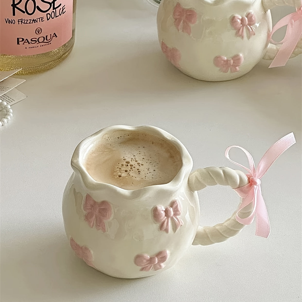 1pc Handmade Irregular Bow Ceramic Mug, 340ml, Geometric Pattern, Microwave Safe, Machine Washable, Reusable, Perfect for Home Kitchen, Dorm Breakfasts, Birthday, Christmas, Thanksgiving, Valentine's Day, Mother's Day, Gradua