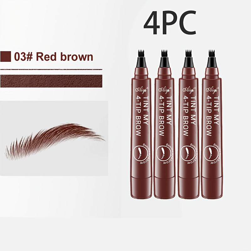 4pcs Professional Makeup Artist Ultra-Fine 4-Branch Eyebrow Pencil, Waterproof & Sweatproof, Natural 3D Wild Brow Look, Realistic Definition, Smudge-Free, Black Set - Perfect Christmas or Birthday Gift