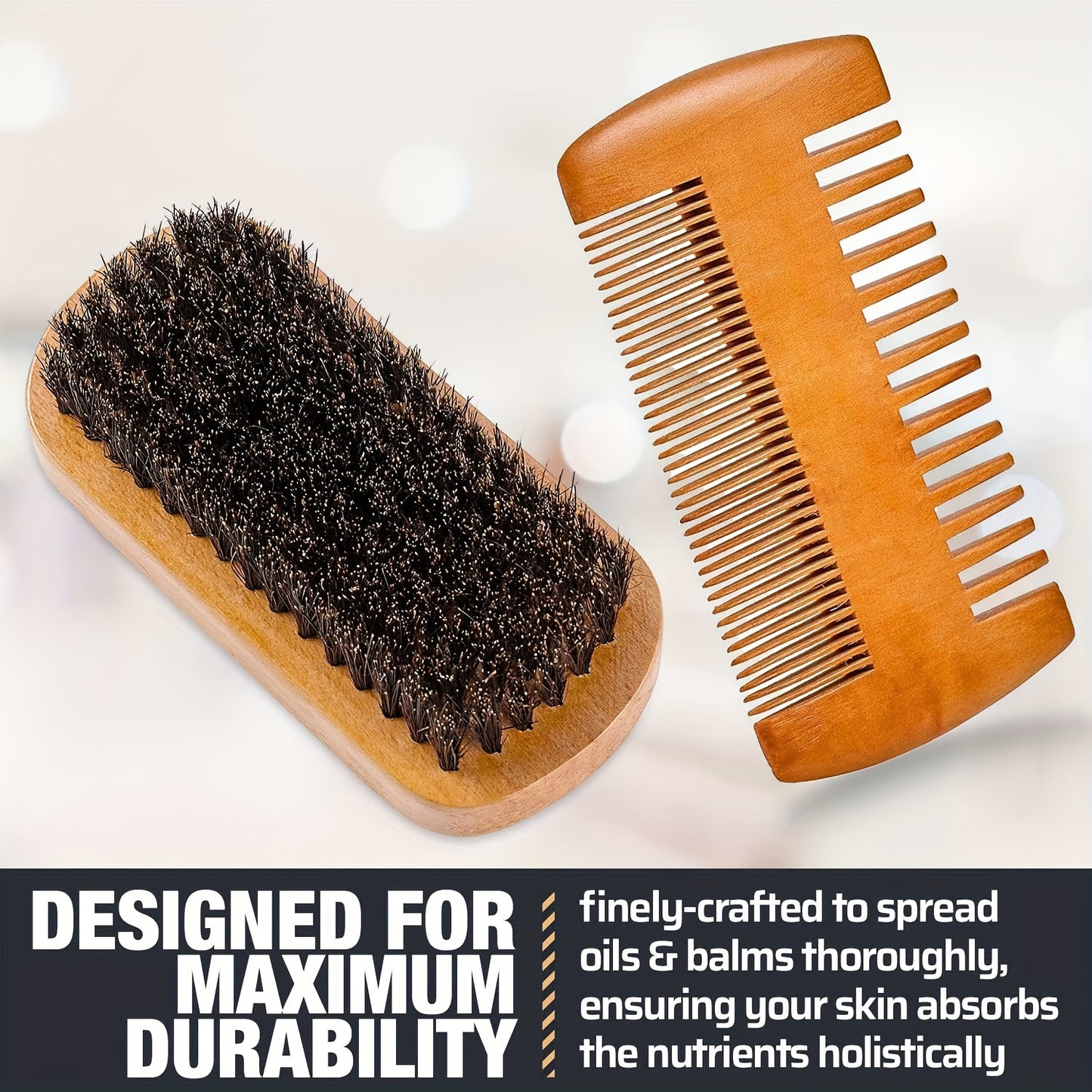 Wooden Beard And Comb Set For Men - Perfect For Beards Head Hair And Mustaches Men's Grooming Kit For Styling, Contain Wooden Comb, Bristle Brush, Scissors, Holiday Gift Father's Day Gift