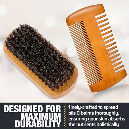 Wooden Beard And Comb Set For Men - Perfect For Beards Head Hair And Mustaches Men's Grooming Kit For Styling, Contain Wooden Comb, Bristle Brush, Scissors, Holiday Gift Father's Day Gift