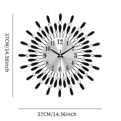 1pc 14.56 Inch Black Small Wall Clock For Living Room Decor, Modern Metal Wall Clocks For Kitchen Bedroom Office Decor, Non-Ticking Quiet Wall Clock Easy To Read