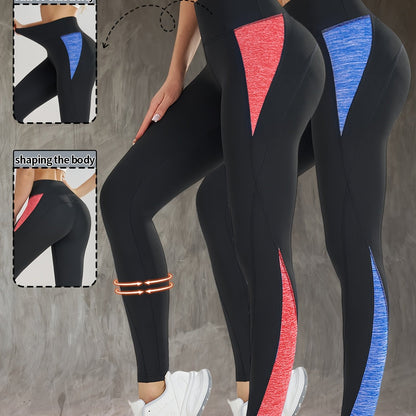 2pcs Women's Fashion Yoga Pants, Fitness Outdoor Sports Leggings, Tummy Control Butt Lifting Tight Pants, Comfortable Breathable Sweat-Absorbing Long Pants