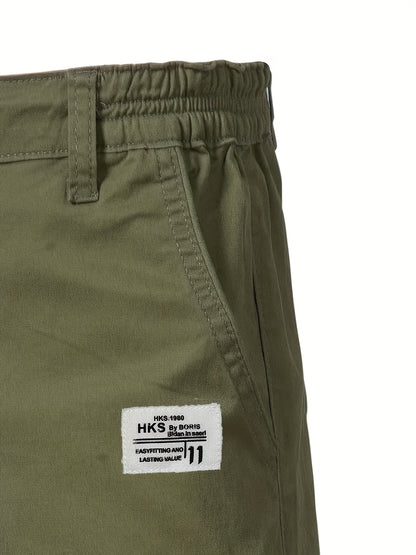 Men'S Classic Solid Color Polyester Short Pants, Casual Golf Wear, Mid Waist, Regular Fit, Slight Stretch Fabric, with Pocket