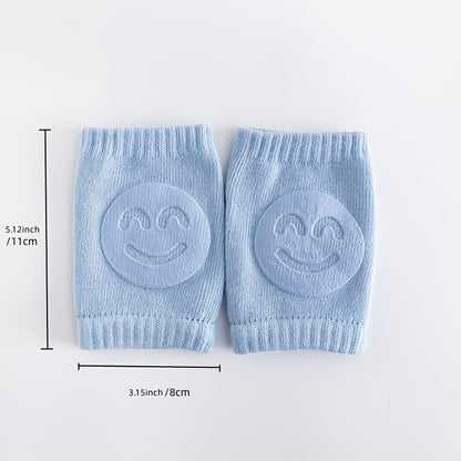 A Pair Four Seasons Fur Ring Baby Leg Protector, Elbow Toddler Crawling Baby Smiley Face Knee Brace Non-slip Socks, Adjustable Elastic Neutral, For Crawling 0-36 Months Of The Baby Girls Boys