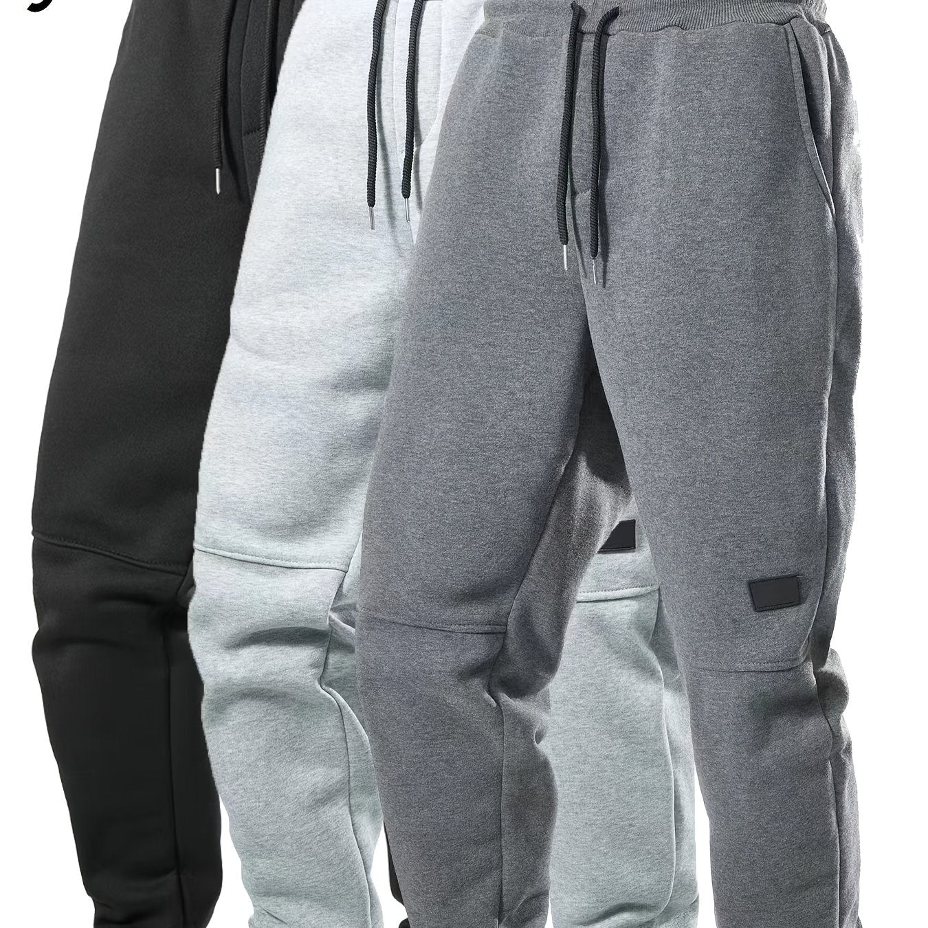 3pcs Men's Casual Athletic Joggers - Durable, Versatile & Warm Polyester Sweatpants with Drawstring Waist, Machine Washable - Black, Dark Gray, Navy Blue