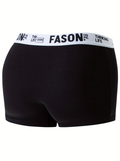 12/24pcs Men'S Boxer Briefs - Breathable, Comfortable, Stretchy Underwear with "FASON" Letter Print, Black, Casual Style, Comfortable Underwear | Stylish Boxers | Smooth Texture Fabric, Men'S Underwear, Boxer For Big Men, For