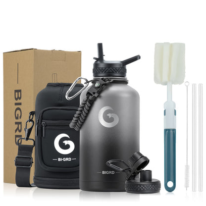 Garrafa de água isolada BIGRD para o Dia de Ação de Graças e Dia dos Namorados, 1,8L (40oz/1183ml ou 64oz), aço inoxidável com tripla camada de vácuo (mantém a temperatura fria durante 48 horas), pega de paracord e tampa com bico de palhinha. (1 unidade)