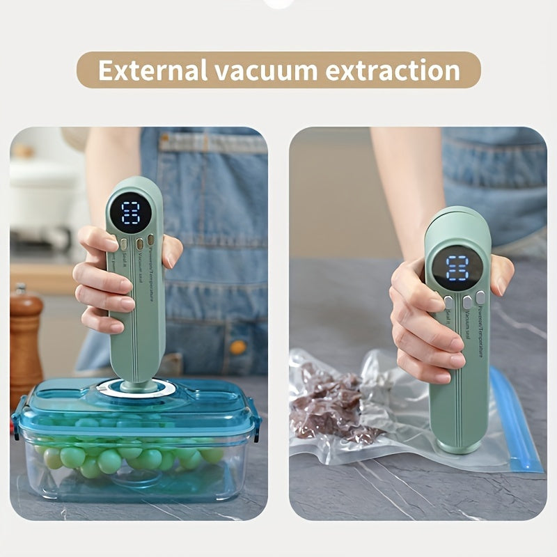 Compact USB Rechargeable Vacuum Sealer Kit with Digital Display - Quick Seal, Includes Pump and Airtight Bags, Perfect for Food Preservation, Snacks, Meats, Fruits, Vegetables - Space-Saving Design, 36V, Food Vacuum Sealer