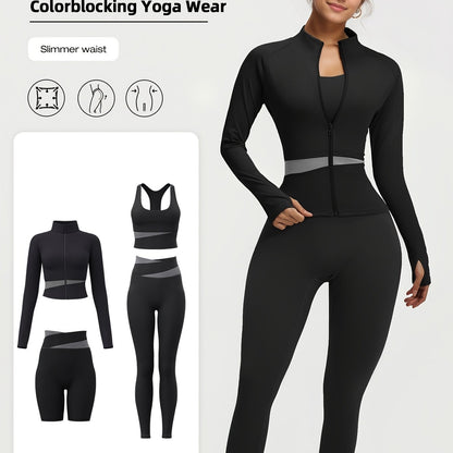 4pcs Women'S Yoga Wear Workout Set with Zipper Jacket Fitness Yoga Leggings Sports Bra Euro Size for Running Fitness And Yoga