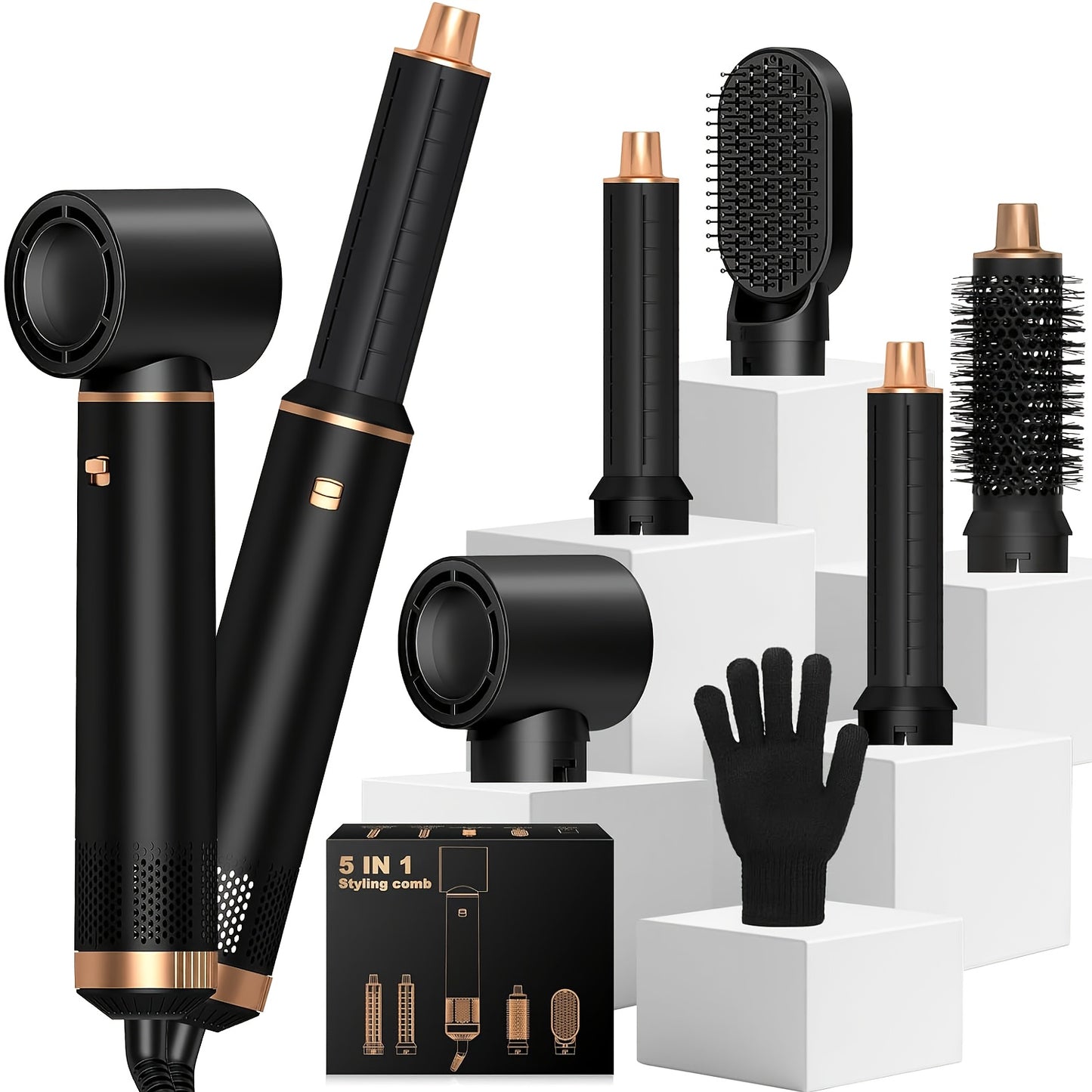 5in 1 Hair Styler Hot Air Brush Detachable Hair Hot Brush Air Curler Air Curling Wrap Styler Upgrade Hot Air Brush Curling Iron Brush Hair Styling Tools for Curling Straightening, Hair Straightening Tool, Salon Styling Tool,
