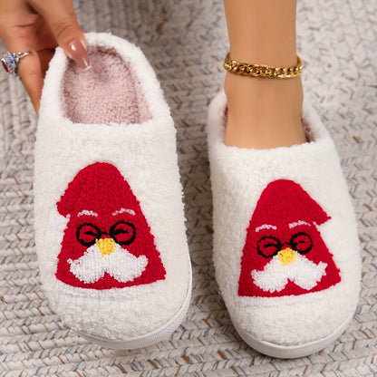 Christmas Tree Pattern Fuzzy Slippers, Winter Warm Closed Toe Flat Floor Shoes, Cozy Soft Sole Plush Home Slippers