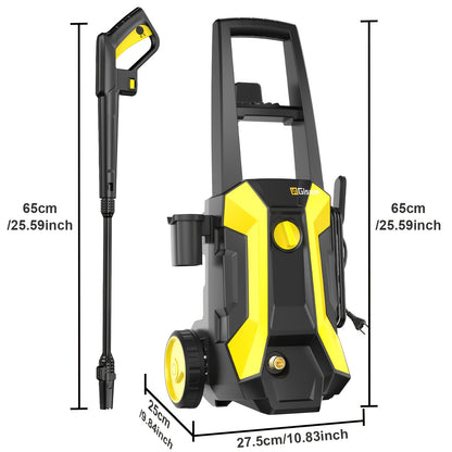 Gisam High-Pressure Washer 2200W 180Bar 480L/H with 8m Hose, Soap Bottle, Foam Nozzle & Lance Gun IPX5 Suitable for Cars/Fences/Gardens/Patios Yellow