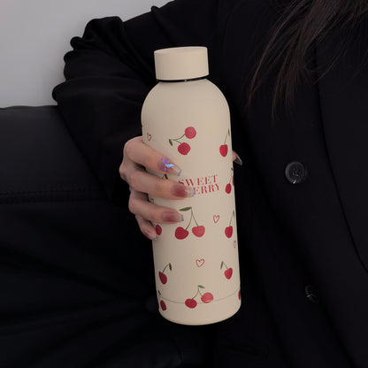 Cherry Heart Series 500ml/17oz Stainless Steel Insulated Tumbler - Double-Wall Vacuum Travel Mug for Hot and Cold Beverages, Ideal for Gym, Outdoor Activities, Coffee, Flat Bottom Car Cup, Perfect for Back to School, Birthday