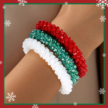 Esbbela 3pcs Bracelet Set Holiday Gift Beaded Artificial Crystal Stackable Strap Set with Elasticity Suitable for Women Men 16.51-20.32 cm Daily Vacation