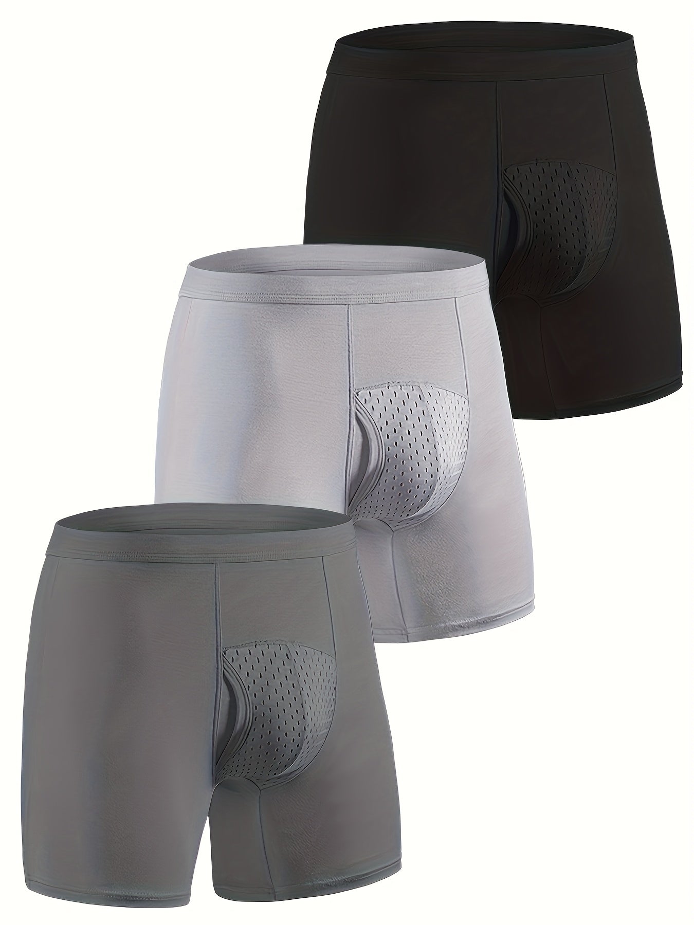 Conjunto de 3 Cuecas Boxer para Homem GDECC em Modal de Cor Sólida - Malha Respirável com Elasticidade Média, Reforço Lateral, Bege Claro, Macias e de Corte Plano para Uso Diário e Casual.