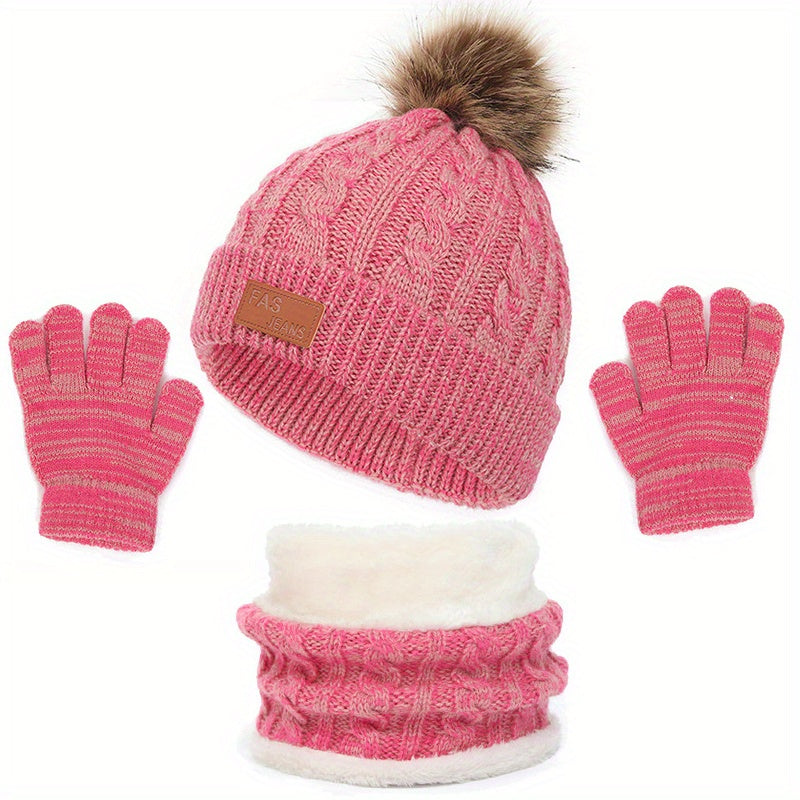 Conjunto de 3 peças para o inverno infantil: cachecol de veludo quente, gorro e luvas de malha para bebé dos 2 aos 8 anos.