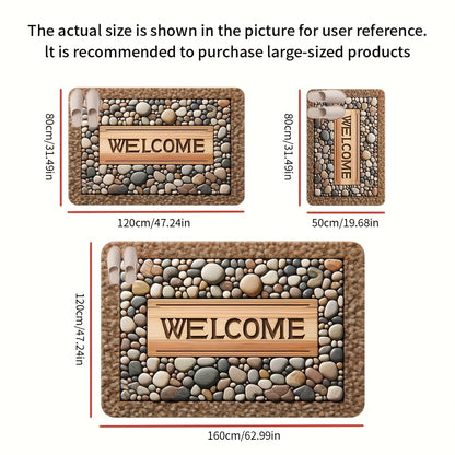 2D Welcome Home Non-Slip Door Mat - Durable, Machine Washable Mat with Stone Pattern & Wood Texture Design - Perfect for Farmhouse Decor, All-Season Use, Polyester Material, Welcoming Entrance Mat | Natural Look Mat | Wooden