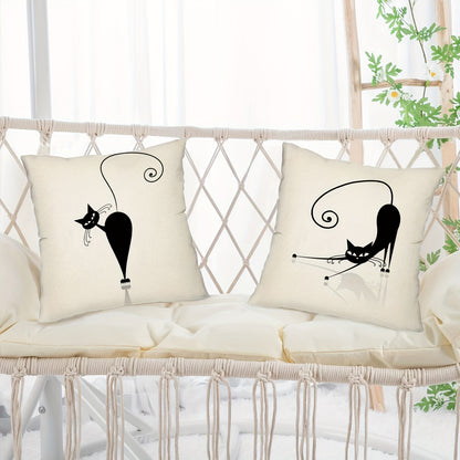 4pcs Playful Black Cat Throw Pillow Covers | Boho Chic Decorative Cushion Covers, 44.96x44.96 cm, Polyester with Zip Closure | Ideal for Sofa, Bedroom, Office & Farmhouse | Hand Washable, Paisley Pattern, Decorative Pillows