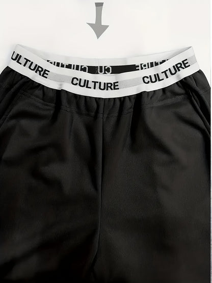 2pcs Women'S High-Waisted Wide-Leg Pants with Heart Letter Print - Casual Loose-Fit Joggers, Solid Color, All-Season Comfort, Pockets, Versatile for Casual Attire