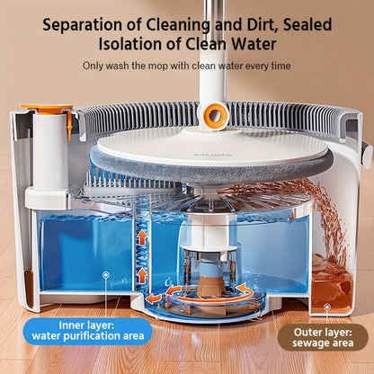 Joybos Spin Mop and Bucket System with 6 Microfiber Cloths - Hands-Free Wringing, 90° Adjustable Stainless Steel Handle, Dual Water Tanks for Clean/Dirty Separation - Efficient Floor Cleaner for Kitchen, Bathroom, Bedroom &