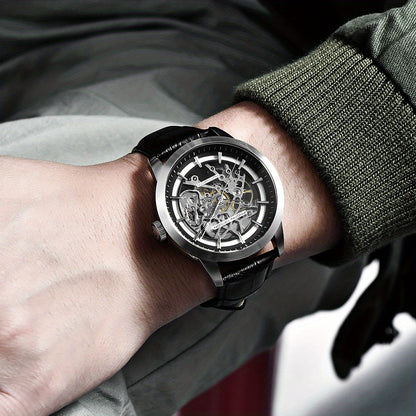 Pagani Design 2023 Men's Automatic Skeleton Watch, Self-Winding, Stainless Steel, Leather Strap, Pointer Series, Water Resistant To 100 Meters Sports Leather Watch