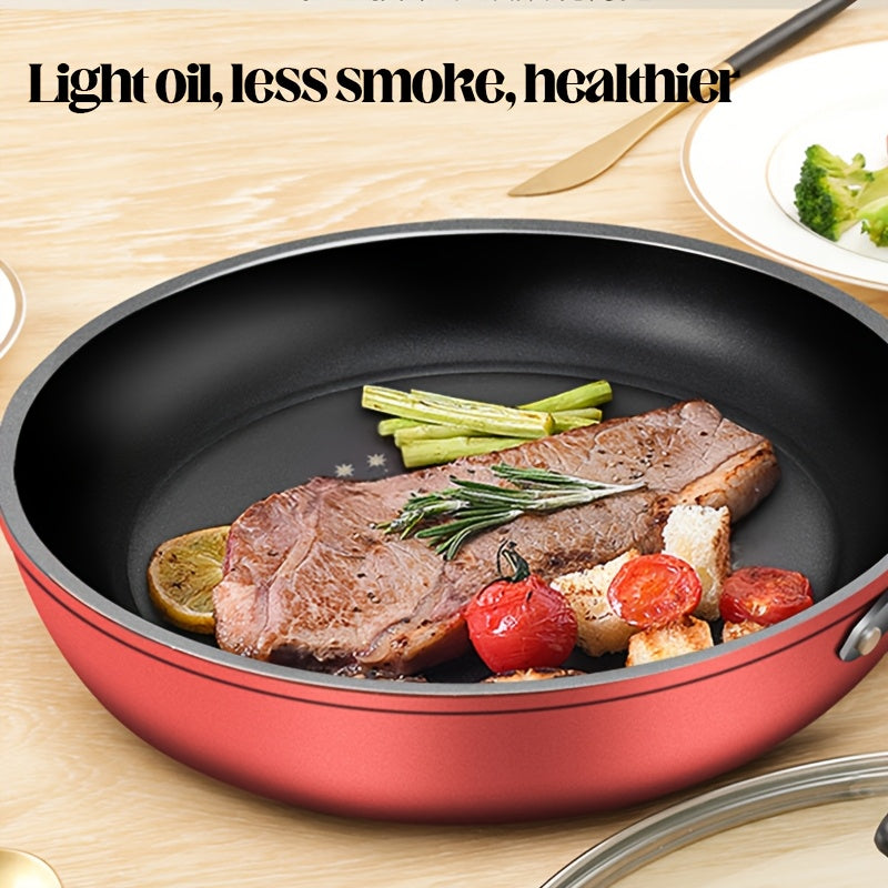 2pcs covered frying pan set, multifunctional and dual-use, smoke-free, suitable for kitchen pancakes, stir frying, etc