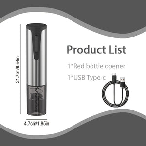 Saca Rolha Elétrico USB – Automático com Um Toque, Recarregável, Corpo em Aço Inoxidável