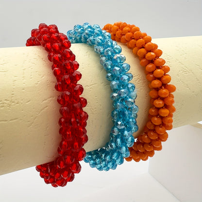 Esbbela 3pcs Bracelet Set Holiday Gift Beaded Artificial Crystal Stackable Strap Set with Elasticity Suitable for Women Men 16.51-20.32 cm Daily Vacation