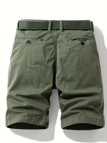 Men'S Casual Cargo Shorts with Striped Design, Elastic Waistband & Multiple Pockets - Beige/Black Regular Fit for Outdoor, Sports & Casual Attire (Belt Not Included), Outdoor Apparel, Functional Pockets, Nonelastic Fabric