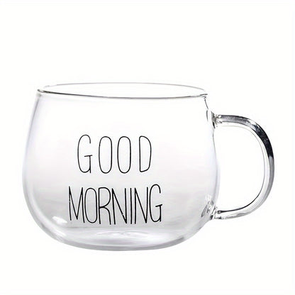 1pc, Good Morning Breakfast Milk Oatmeal Cup, High Borosilicate Glass Mug, Large Capacity Glass Cup, 400ml/13.6oz