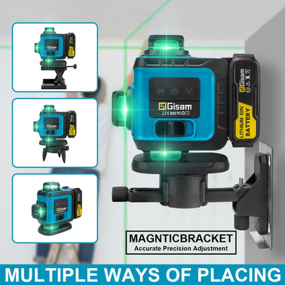 Gisam Multifunctional 16 Lines 4D Green Laser Level with Tripod & App Control, 360° Self-Leveling Horizontal & Vertical Cross Lines, USB & Battery Powered, Includes Carrying Case, Super-Powerful Beam, Portable Design for Ind