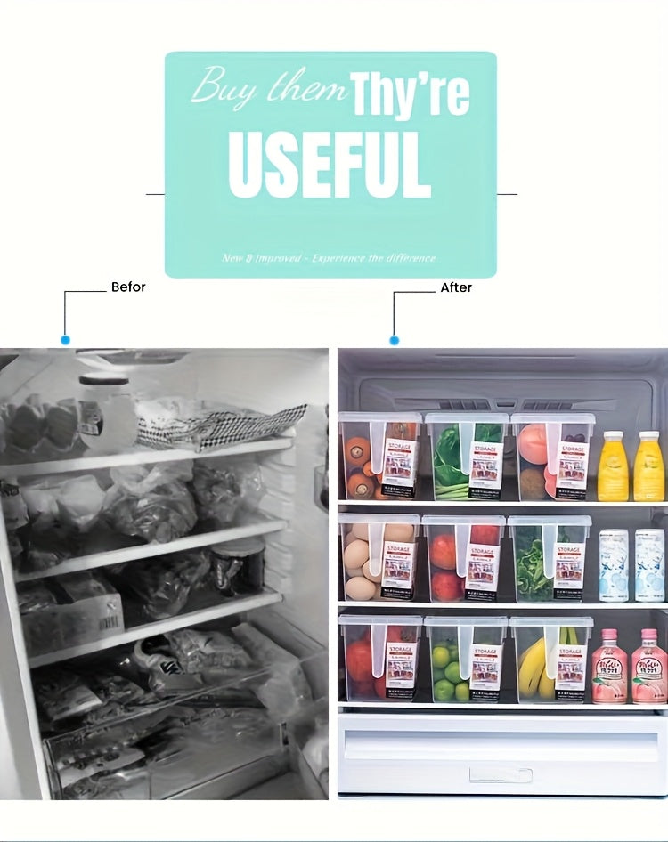 Conjunto de 4 recipientes transparentes para frigorífico com pegas, tampas e cesto para guardar alimentos - Guia de presentes para o Dia dos Namorados