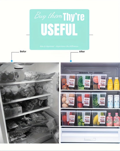 Conjunto de 4 recipientes transparentes para frigorífico com pegas, tampas e cesto para guardar alimentos - Guia de presentes para o Dia dos Namorados