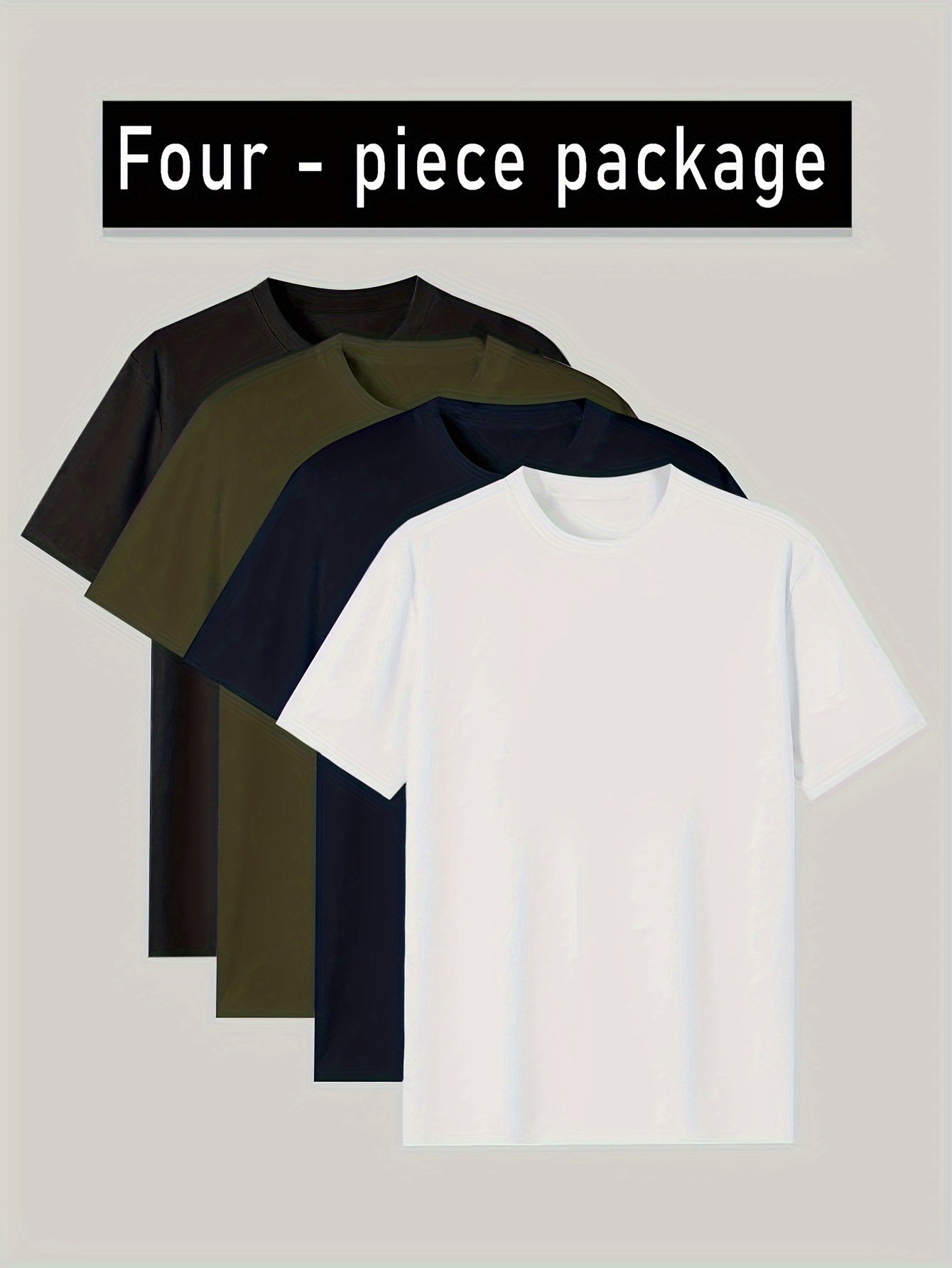 Conjunto de 4 t-shirts casuais para homem de cor sólida, estilo simples, manga curta e gola redonda, ideais para usar em casa, como pijama ou para atividades ao ar livre no verão.