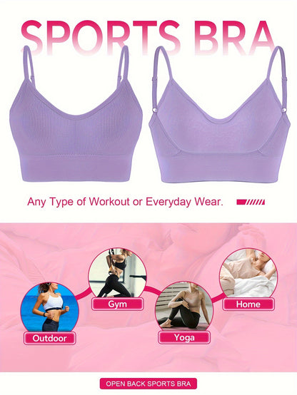 Solid Ribbed Sports Bra, Comfy & Breathable Workout Fitness Intimates Bra, Women's Lingerie & Underwear