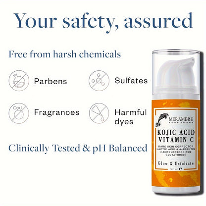 30ml Kojic Acid Serum Vitamin C Serum Dark Skin Glowing Even Skin Tone For Face And Body With Niacinamide Arbutin Glutathione 4-Butylresorcinol Exfoliator Glowing Renew Skin Looks Visibly Younger