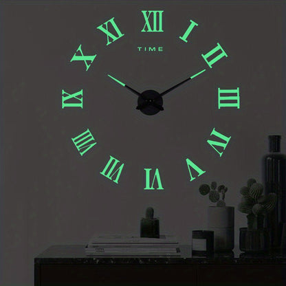 1pc Large DIY Wall Clock Kit, 3D Modern Frameless Wall Clock With Mirror Number Stickers For Home Living Room Bedroom Office Decor, Halloween Room Decor, Xmas Home Decor