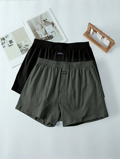 2pcs Men's Cotton Underwear, Fashion Shorts, Men's Boxer Briefs, Sleep Pants, Open Front Button Shorts