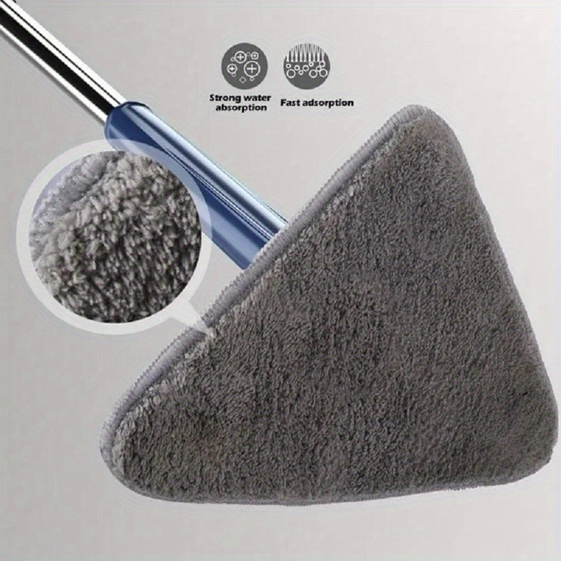 6pcs Triangle Wet and Dry Mop Set with 5 Microfiber Pads, 360° Rotating Stainless Steel Handle, Multi-Functional for Bathroom, Kitchen, Living Room - Ideal for Bathtub, Tile, Wall, and Glass Cleaning