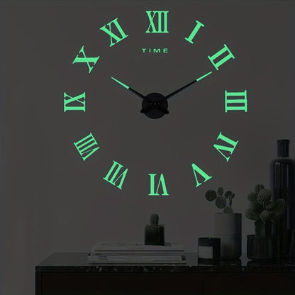 1pc Large DIY Wall Clock Kit, 3D Modern Frameless Wall Clock With Mirror Number Stickers For Home Living Room Bedroom Office Decor, Halloween Room Decor, Xmas Home Decor