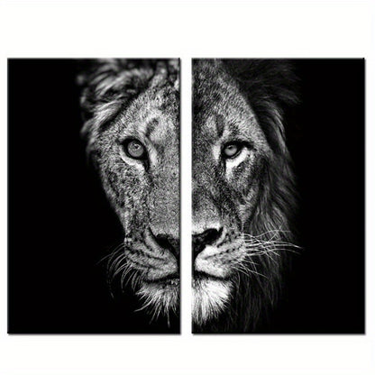 2pcs African Lion Wall Poster - Frameless Canvas Painting for Home Decor - 15.7x23.6in/40cmx60cm - Black and White Design